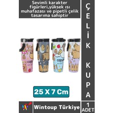Wintoup #çelikkupa Hediyelik Ev Ofis Isı Muhafazalı Şık Sevimli Karakter Figürü Pipetli Büyük Boy Çelik Kupa