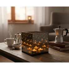 Glow Designing Ahşap Tabanlı Mumluk - Dört Mumlu Sonsuzluk Aynalı Mumluk - Hediye Mum Gönderilmektedir.