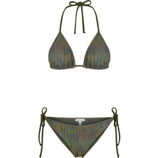 Aquella Lame Baskı Desenli Parlak Üçgen Bikini Takım