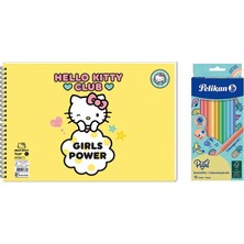 Keskin Color Hello Kitty 17X25  Spiralli Resim Defteri  - Pelikan Pastel Renkler 12LI Kuru Boya 2'li Set 4