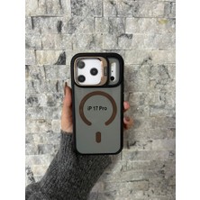 iPhone 17 Pro Uyumlu Kahverengi Magsafe Standlı Kılıf – Lens Çerçeveli
