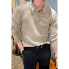 Cool Tarz Erkek Polo Yaka Triko Kazak Slim Fit Fitilli