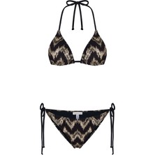 Aquella Lame Baskı Desenli Parlak Üçgen Bikini Takım