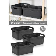 Meleni Home 3 Adet Dekoratif Piramit Saklama Kutusu - Dolap Içi Düzenleyici Organizer Kutu 10,8 Litre Antrasit