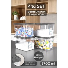 Meleni Home 4'lü Etiketli Deterjan Saklama Kutusu - Şeffaf Derin Banyo Tablet Toz Deterjan Kutusu 3,7 Litre