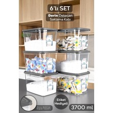 Meleni Home 6'lı Etiketli Deterjan Saklama Kutusu - Şeffaf Derin Banyo Tablet Toz Deterjan Kutusu 3,7 Litre