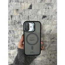 iPhone 17 Uyumlu Gri Magsafe Standlı Kılıf – Lens Çerçeveli