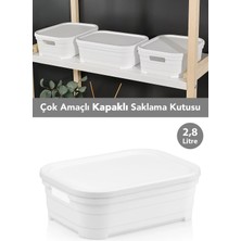 Meleni Home 1 Adet Kapaklı Dekoratif Piramit Saklama Kutusu - Dolap Düzenleyici Organizer Kutu 2,8 Litre Beyaz