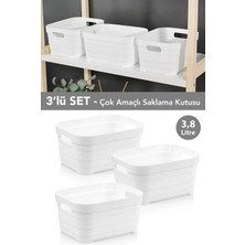 Meleni Home 3 Adet Dekoratif Piramit Saklama Kutusu - Dolap Içi Düzenleyici Organizer Kutu 3,8 Litre Beyaz