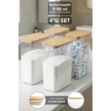 Meleni Home 4 Adet Aura Deterjan Saklama Kutusu - Hava Almaz Bambu Kapak Toz Tablet Deterjan Saklama Kabı 3,1 Lt