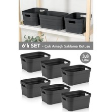 Meleni Home 6 Adet Dekoratif Piramit Saklama Kutusu - Dolap Içi Düzenleyici Organizer Kutu 3,8 Litre Antrasit