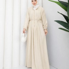 Moda Neva Düğme Detaylı Modal Kumaş Uzun Tesettür Elbise