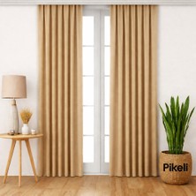 Pikeli Lüks Blackout Karartma Perde - Işık Kesici - Isı & Ses Yalıtımlı (Kum Beji)