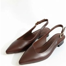 Ne&Ve Shoes Kahve Deri Sivri Burun Tokalı Kadın Babet