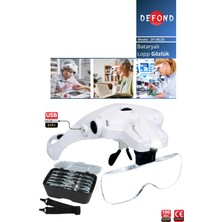 Defond 5 Lensli 2 LED Işıklı Ayarlanabilir Loop Gözlük Tipi Büyüteç - Bataryalı Model DF-ML03