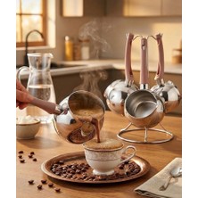 Taç Rose Gold Saplı Paslanmaz Çelik Cezve Seti Standlı 3 Lü