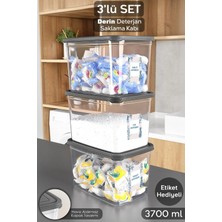 Meleni Home 3'lü Etiketli Deterjan Saklama Kutusu - Şeffaf Derin Banyo Tablet Toz Deterjan Kutusu 3,7 Litre