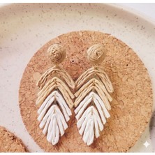 Kahve Krem Yaprak Hasır Küpe