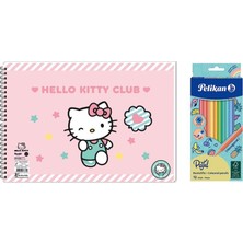 Keskin Color Hello Kitty 17X25  Spiralli Resim Defteri  - Pelikan Pastel Renkler 12LI Kuru Boya 2'li Set 3