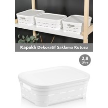 Meleni Home Kapaklı Delikli Dekoratif Piramit Saklama Kutusu - Dolap Içi Düzenleyici Organizer 2,8 Lt Beyaz