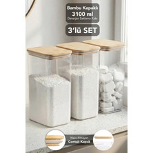 Meleni Home 3 Adet Aura Deterjan Saklama Kutusu - Hava Almaz Bambu Kapak Toz Tablet Deterjan Saklama Kabı 3,1 Lt