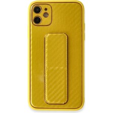 Uravas Store Iphone 12 Kılıf Coco Karbon Standlı Kapak - Sarı
