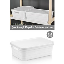 Meleni Home 1 Adet Kapaklı Dekoratif Piramit Saklama Kutusu - Dolap Düzenleyici Organizer Kutu 8,2 Litre Beyaz