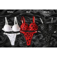 Solenia Love Secret Taşlı Yoğun Dolgulu Push-Up Sütyen Külot Takımı 3'lü Set