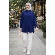 Moda Neva Pul Detaylı Çizgili Tunik Gömlek