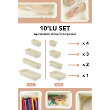 Meleni Home 10'lu Uzayan Dolap Içi Düzenleyici - Çok Amaçlı Banyo Mutfak Ofis Çekmece Içi Organizer Set