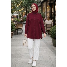 Moda Neva Pul Detaylı Çizgili Tunik Gömlek