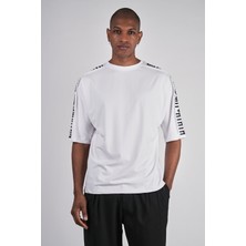 Ex-pent Erkek Dikim Detaylı Regular Kalıp Omuz Baskılı Pamuklu Beyaz T-Shirt