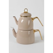 İpek Porselen Alt Ust Emaye Bej Caydanlık Tkm.1,2 Lt+2 Lt