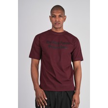 Ex-pent Erkek Dikim Detaylı Regular Kalıp Baskılı Pamuklu Bordo T-Shirt