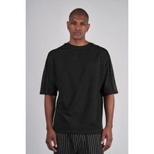 Ex-pent Erkek Dikim Detaylı Regular Kalıp Omuz Baskılı Pamuklu Siyah T-Shirt