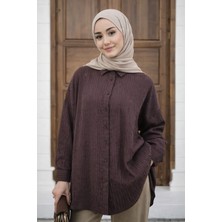 Moda Neva Pul Detaylı Çizgili Tunik Gömlek