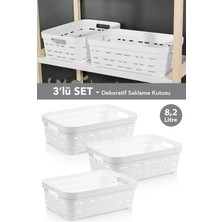 Meleni Home 3'lü Delikli Dekoratif Piramit Saklama Kutusu - Dolap Içi Düzenleyici Organizer Kutu 8,2 Lt Beyaz