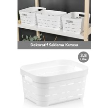 Meleni Home Delikli Dekoratif Piramit Saklama Kutusu - Dolap Içi Düzenleyici Organizer Kutu 3,8 Lt Beyaz