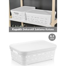 Meleni Home Kapaklı Delikli Dekoratif Piramit Saklama Kutusu - Dolap Içi Düzenleyici Organizer 8,2 Lt Beyaz