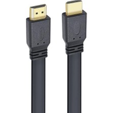 Powermaster HK-25508 Düz Siyah 1.5 Metre Flat Yassı Gold Uçlu 19 Pin HDMI Kablo