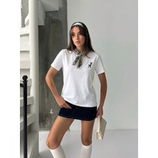My Lunessa Fularlı Beyaz Ceylan Temalı Tshirt