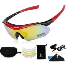 Tex Soldıer Xbyc G4668 Bisiklet Sürüş Gözlüğü 5 Lensli Kırmızı Çerçeveli Çok Renkli