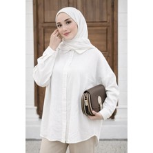 Moda Neva Pul Detaylı Çizgili Tunik Gömlek