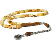 Tesbihkenti 925 Ayar Gümüş Püsküllü Kuka İmameli Kaya Damla Kehribar