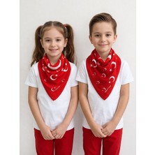 Sibel Günay Butik Büyük Ay Yıldız Desenli Pamuk Fular|54*54 Cm| 23 Nisan, 19 Mayıs, 29 Ekim Özel Koleksiyon