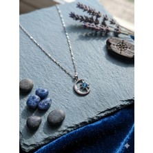 Lia Charm Gümüş Renk Mavi Taşlı Ay Yıldız Kolye - Zirkon Taşlı Hilal Kadın Kolye