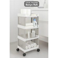 Meleni Home 4 Katlı Tekerlekli Banyo Rafı - Havluluk Deterjanlık Makyaj Organizer Düzenleyici Raf Ünitesi Gri