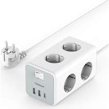 Tessan 9'u 1 Arada Akıllı Grup Priz - 6 Ac Çıkış, 15W Usb-C Hızlı Şarj, 2 Metre Kablo - Beyaz