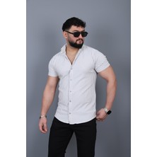 L-KOM Erkek Çizgili Örme Kısa Kollu Gömlek
