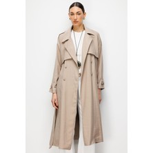 Mizalle Oversize Bej Rengi Tencel Trençkot